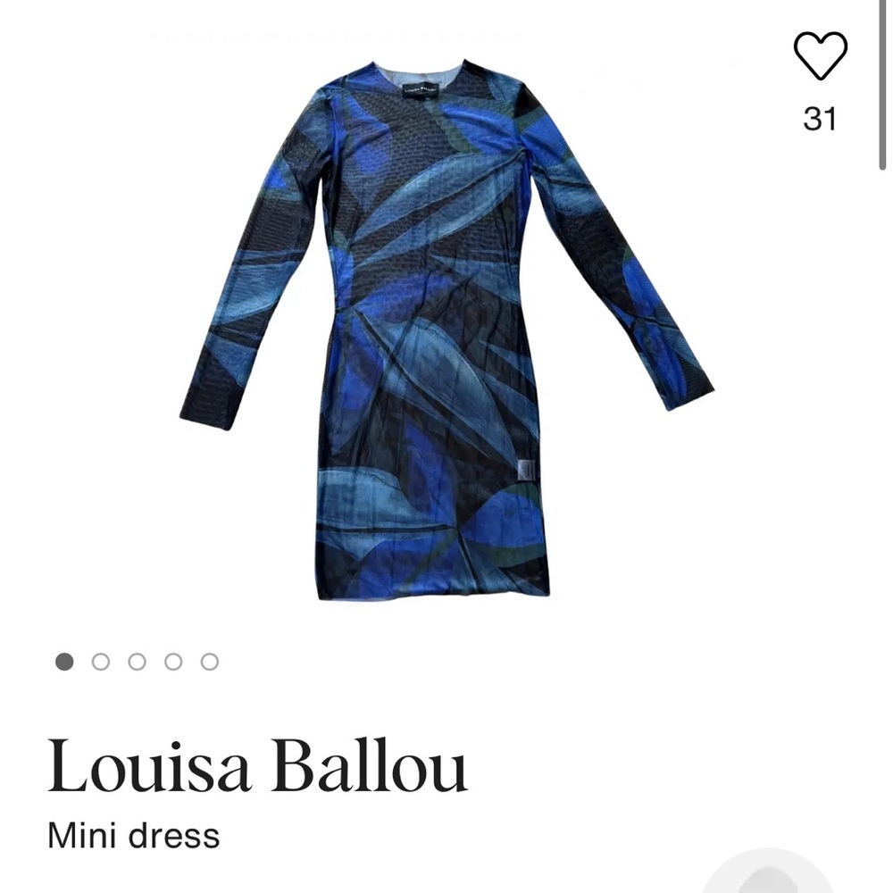 Louisa Ballou Abstract Blue Long Sleeve Dress